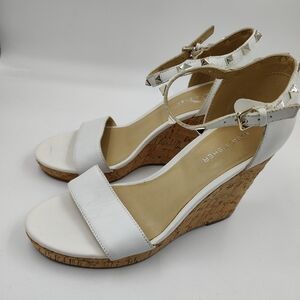 NEW White Leather and Cork Wedges with Studded Straps